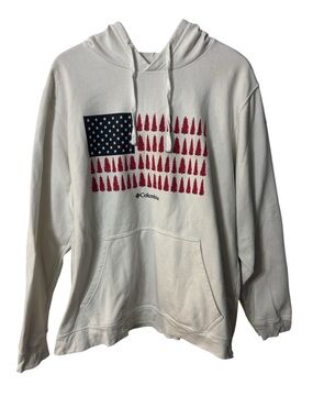 Columbia Men's White Hoodie with Red Tree Flag Graphic